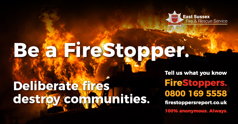 Dark image with fire in the background and wording about how to 'Be a FireStopper'.