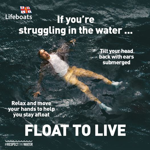 Man floating in the water on his back with arms and legs out wide showing float to live advice