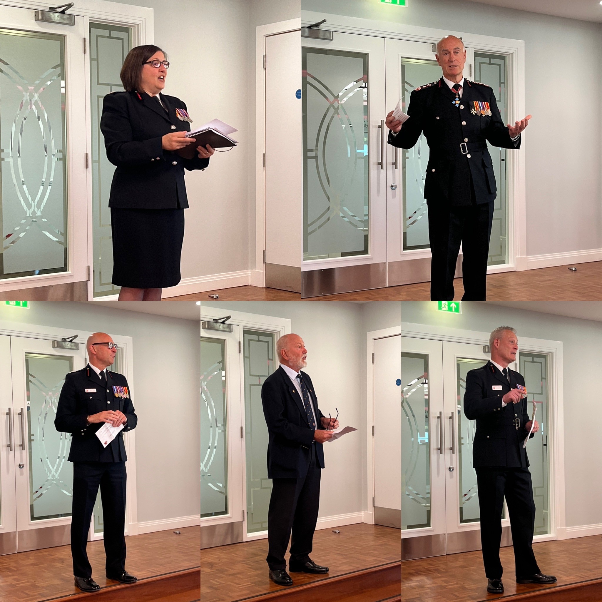 Collage photo of CFO Dawn Whittaker, Peter Holland, DCFO David Norris, Bruce Hoad and ACFO Mark Matthews speaking at event.