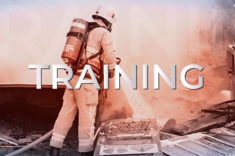 Sepia toned image of Firefighter with words TRAINING in capitals across the screen and East Sussex FRS logo in bottom left corner