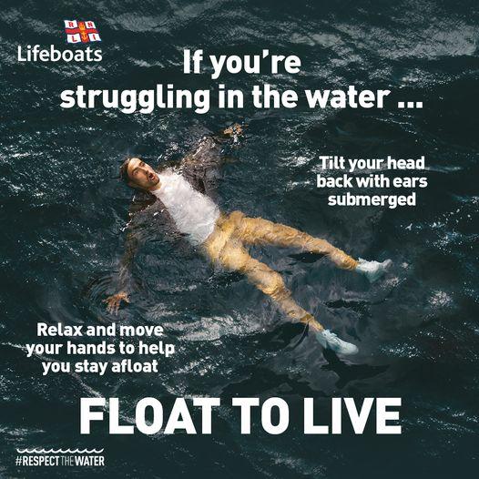 Man floating in the water on his back with arms and legs out wide showing float to live advice